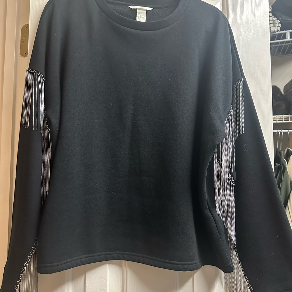 H&M Black Sweatshirt with Fringe Detail